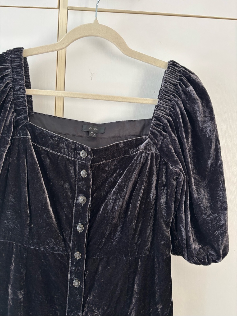 J.Crew Black Velvet Puff Sleeve Midi Dress Cottagecore Gothic Size 10 Office - Picture 3 of 15